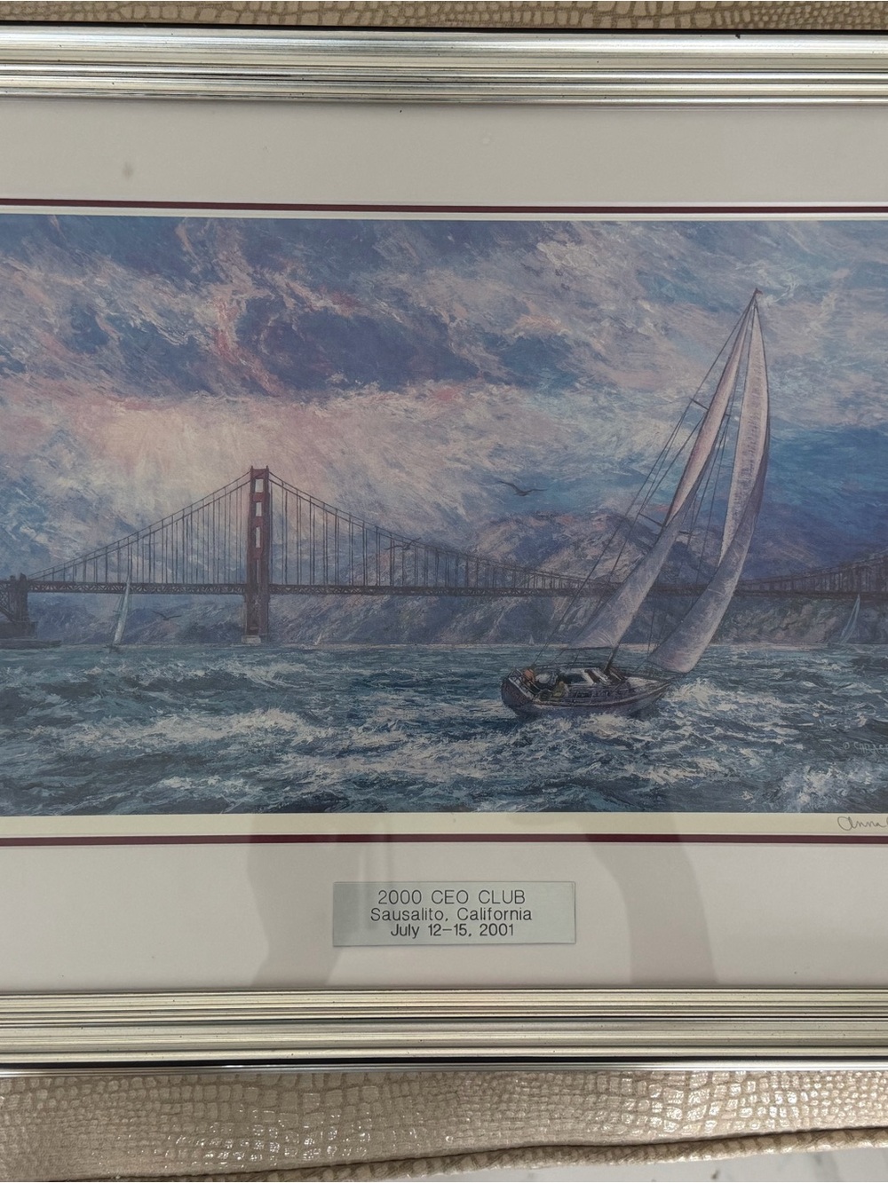 Anna Chrasta Art- Nautical Print with Sailboat and Golden Gate Bridge